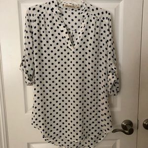 White blouse with navy polka dots by Liberty Love